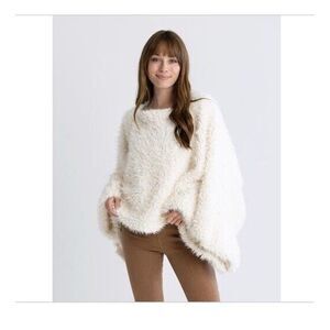Oh So Cozy Mer Sea Sherpa Poncho One Size White Cream Faux Fur